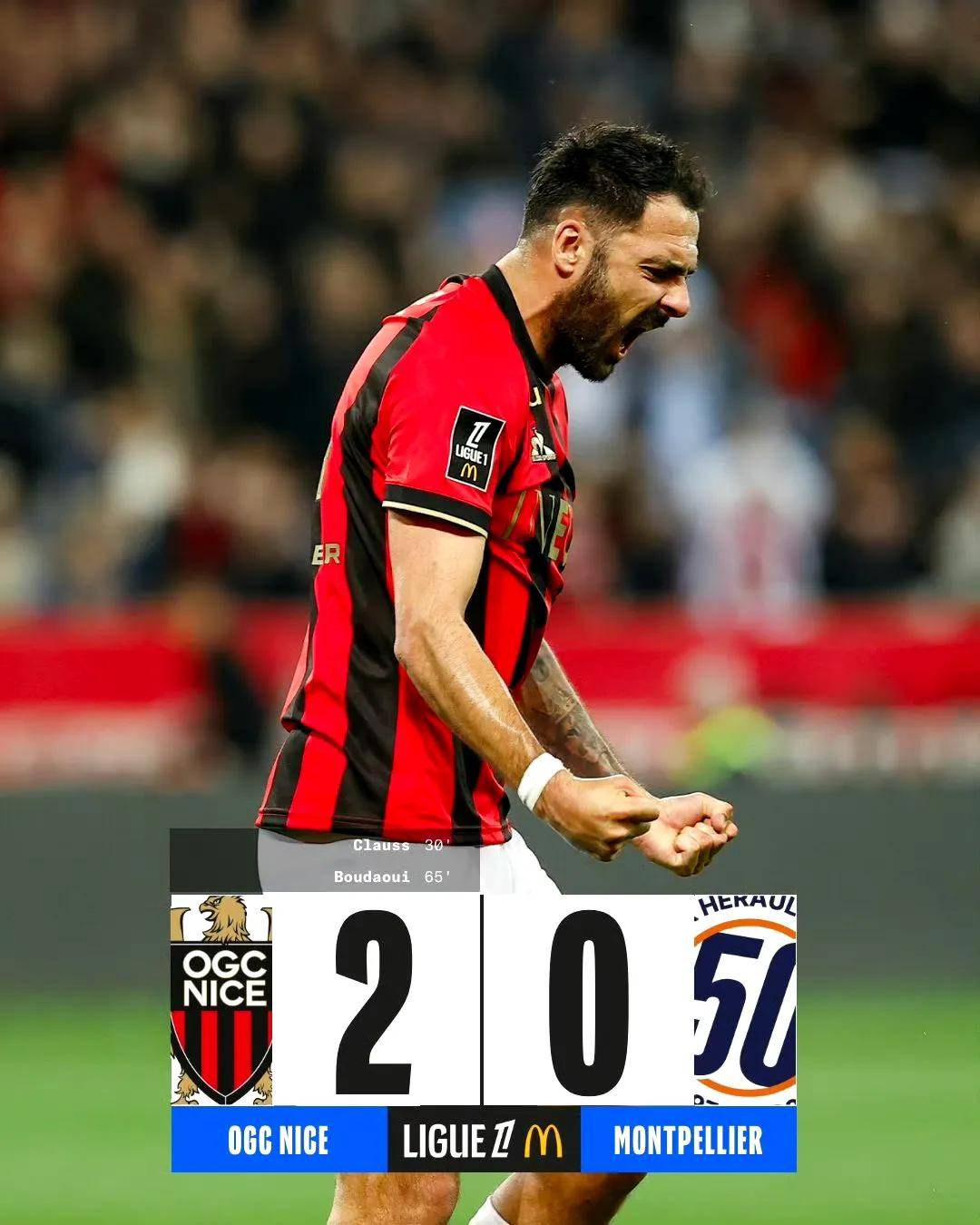 尼斯客场逆转蒙彼利埃，结束连败